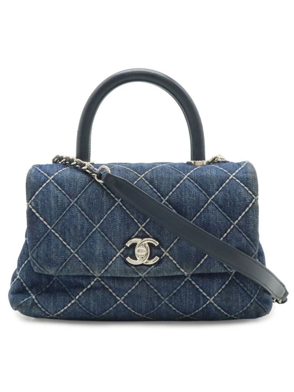 Chanel Wild Stitch Top Handle Flap Bag Coco XS Handbag 2-Way Chain Shoulder Bag